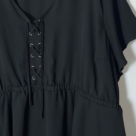 Torrid Black Babydoll Georgette Lace-Up Blouse Lace Front Tie Woman's Size 5X - Picture 8 of 16
